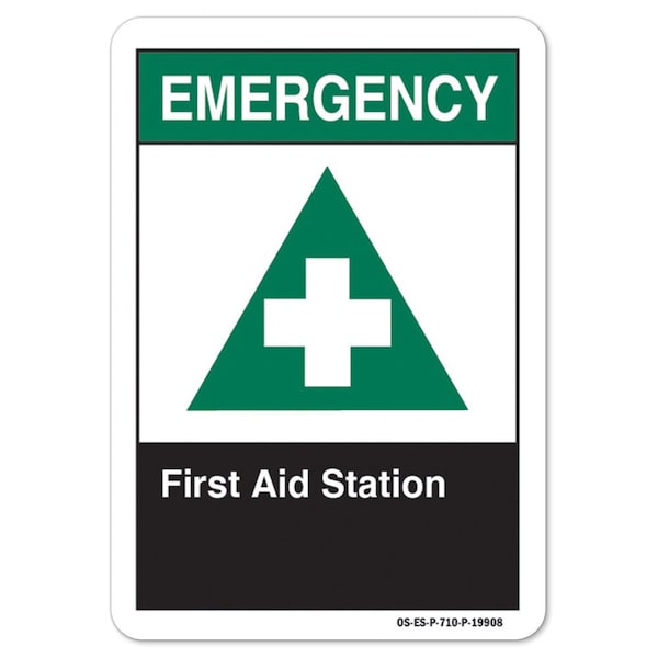 ANSI Emergency, Aluminum, 18" x 12", Landscape, First Aid Station, First Aid Station